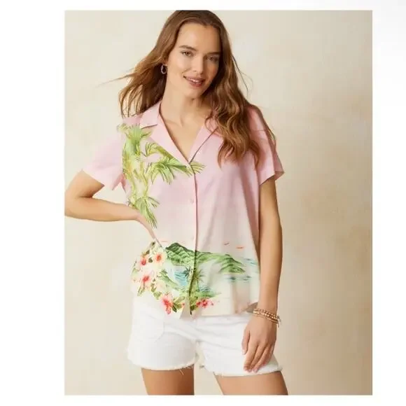 TOMMY BAHAMA Artist Series '23 Perfect Paradise Talulla Silk Camp Shirt size L - Picture 2 of 11